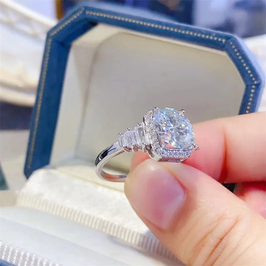 100% original certified PT950 white gold ring 3 carat D color moissanite ring AU750 white gold with certificate with black card