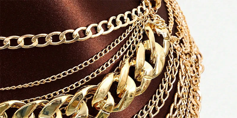 YOUR BUMP CURVE Handcrafted spliced metal chain hollowed-out tassels irregular mini combination sexy women TV RED carpet