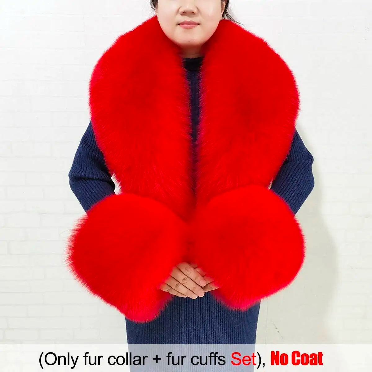 Large Size Winter Real Fur Collar Cuffs Set Neck Warmer Women Fur Shawl Furry Fluffy Fox Fur Scarf Luxury Scarves Coat Decor