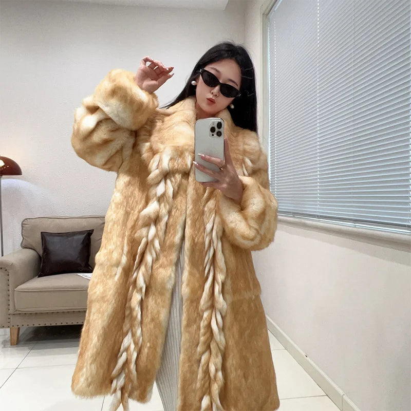 2026 New Elegant Winter Natural Rabbit Fur Coat Jacket Real Leather Fur Women's Fringe Tassel Clothing Female Outerwears