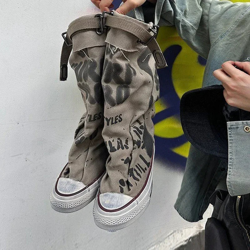 Women Canvas Sneakers Flats Designer Mid Calf Snow Boots Fashion Shoes Woman 2025 Trend New Winter Punk Chelsea Boots Lady Shoes