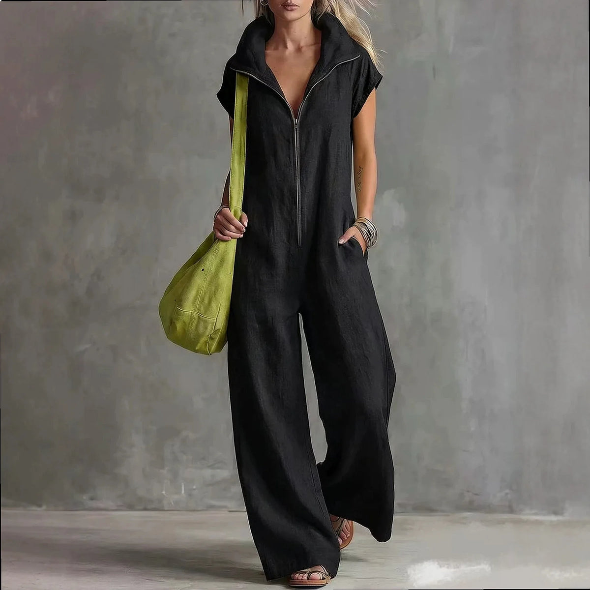 Loose Fit Jumpsuits with Pockets for Women Spring Summer Casual Linen Overall Playsuit