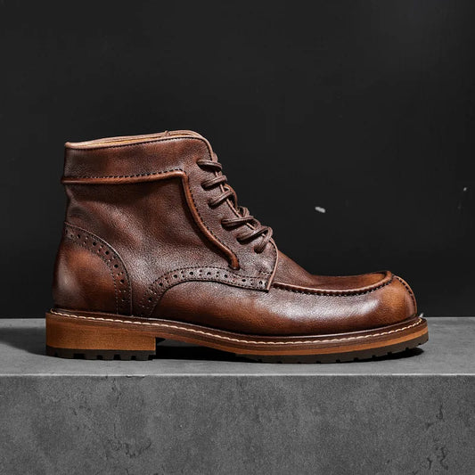 New Autumn Winter Vintage British Men Ankle Boots Real Leather Business Shoes Outdoor Work Boots Desert Motorcycle Boots