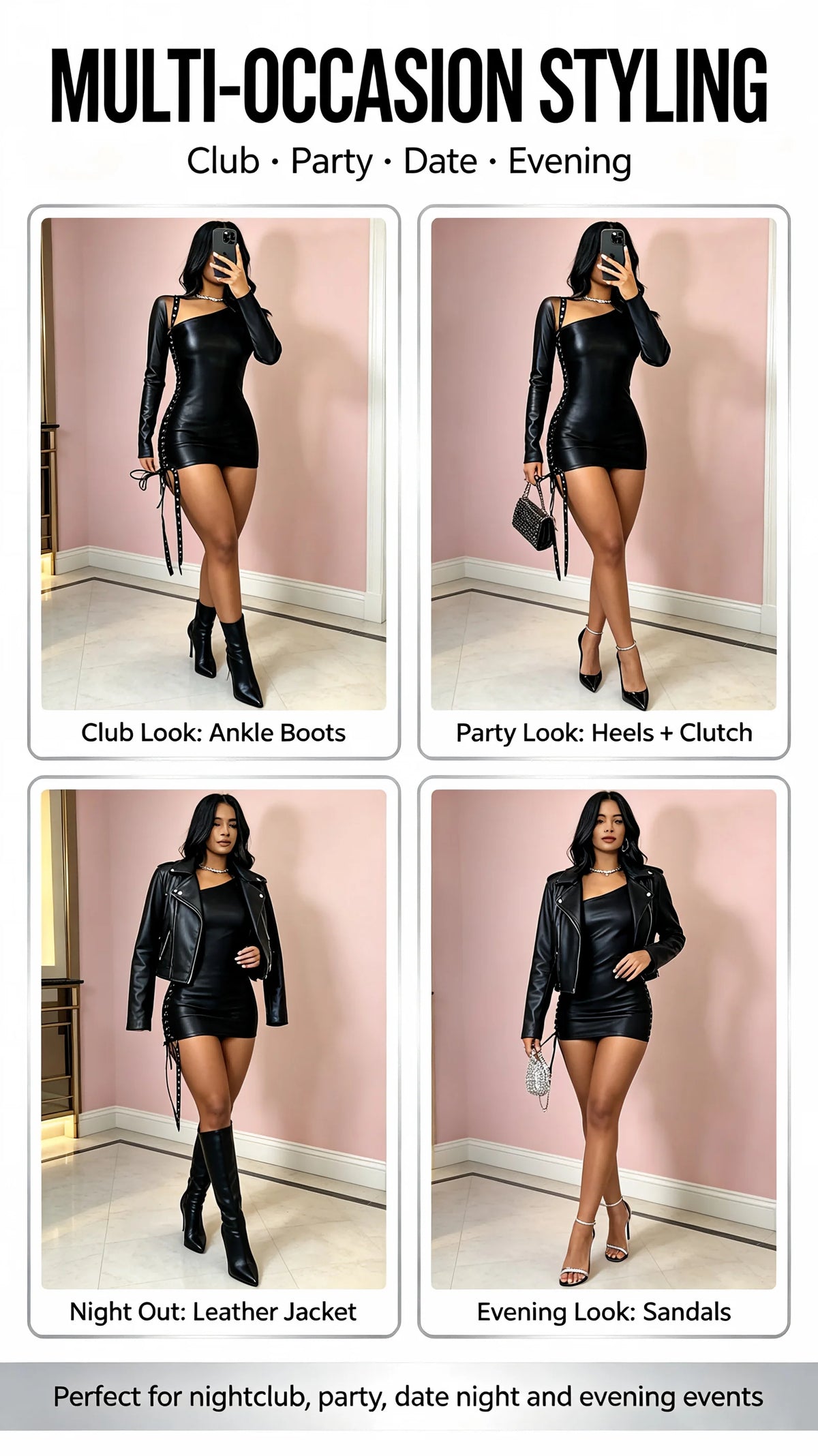 Sexy Black One-Shoulder Strap Dress with Long Sleeve And Bodycon Skirt for Women Fashionable Trendy Mini Dress