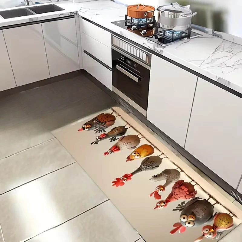 Fun Cartoon Chicken Kitchen Mat - Non-Slip, Machine Washable Rug for Dining Room Decor, Indoor Outdoor Use, Chicken Kitchen Rugs