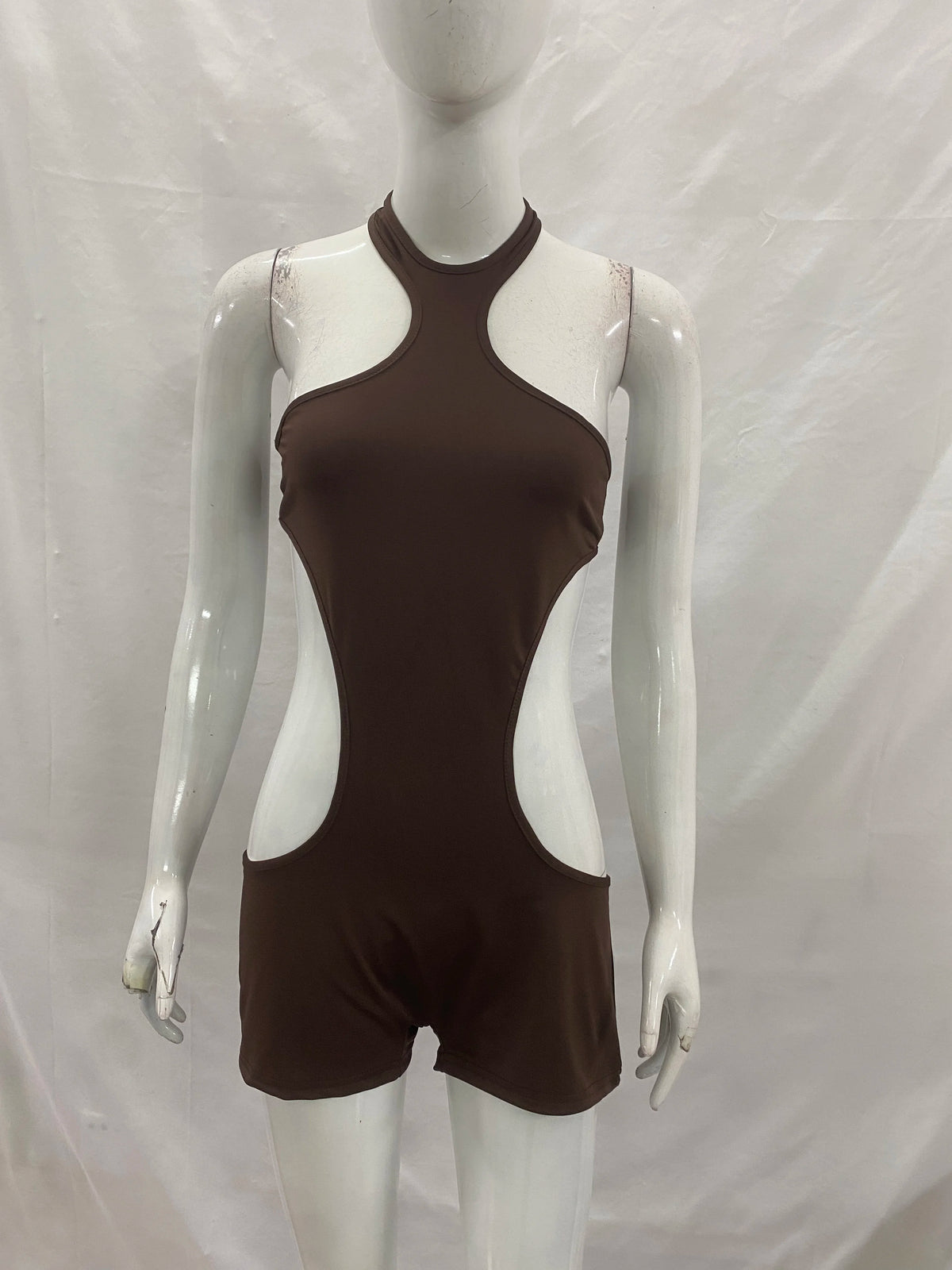 New Arrival: European and American Style Women's Sexy Halter Neck Backless Tight-Fitting Hollowed-Out Bodysuit, Solid Color Top
