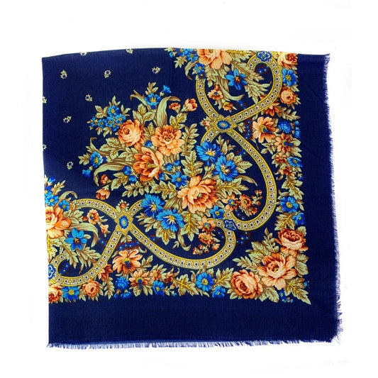 130*130cm Breathable Thin Russian Square Scarf Women Luxury Floral Print Ethnic Retro Bandana Shawl Foulard Femme Beach Stole