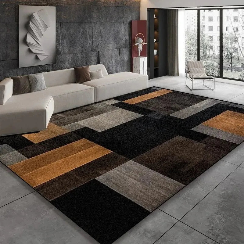 Modern Black Brown Geometry Carpet Living Room Decor Bedroom Bedside Soft Floor Mat Home Sofa Non-slip Large Rugs Customizable