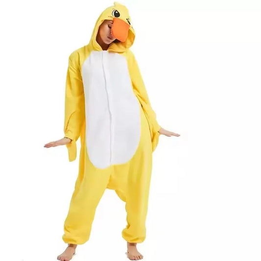Yellow Duck Onesie Animal Kigurumi Unicorn Pyjamas Halloween Adult Cartoon Pajama Cosplay Party Women Men Homewear Slippers XXL