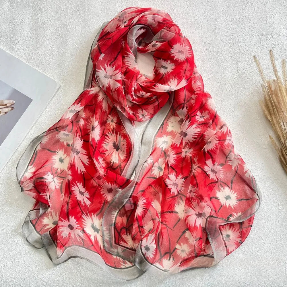 Floral Chiffon Scarf for Women - 160x50cm Silky Georgette, Lightweight Summer Beach Wrap & Sun Protective Hijab