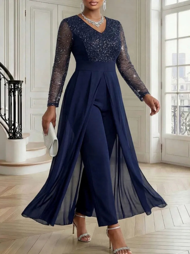 L-5XL Plus Size Women Clothes Jumpsuit Clothes Long Sleeve Urban Leisure Bodysuit New Wide Leg Jumpsuit Wholesale Dropshipping