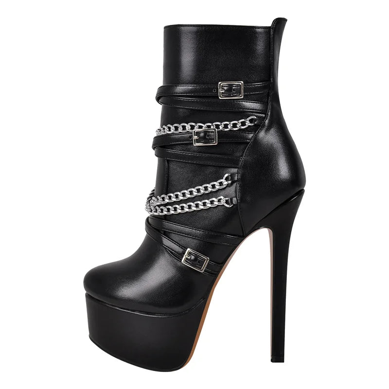 Onlymaker Women Platform Ankle Boots Black Matte Side Zipper Big Size Stilettos Winter Booties