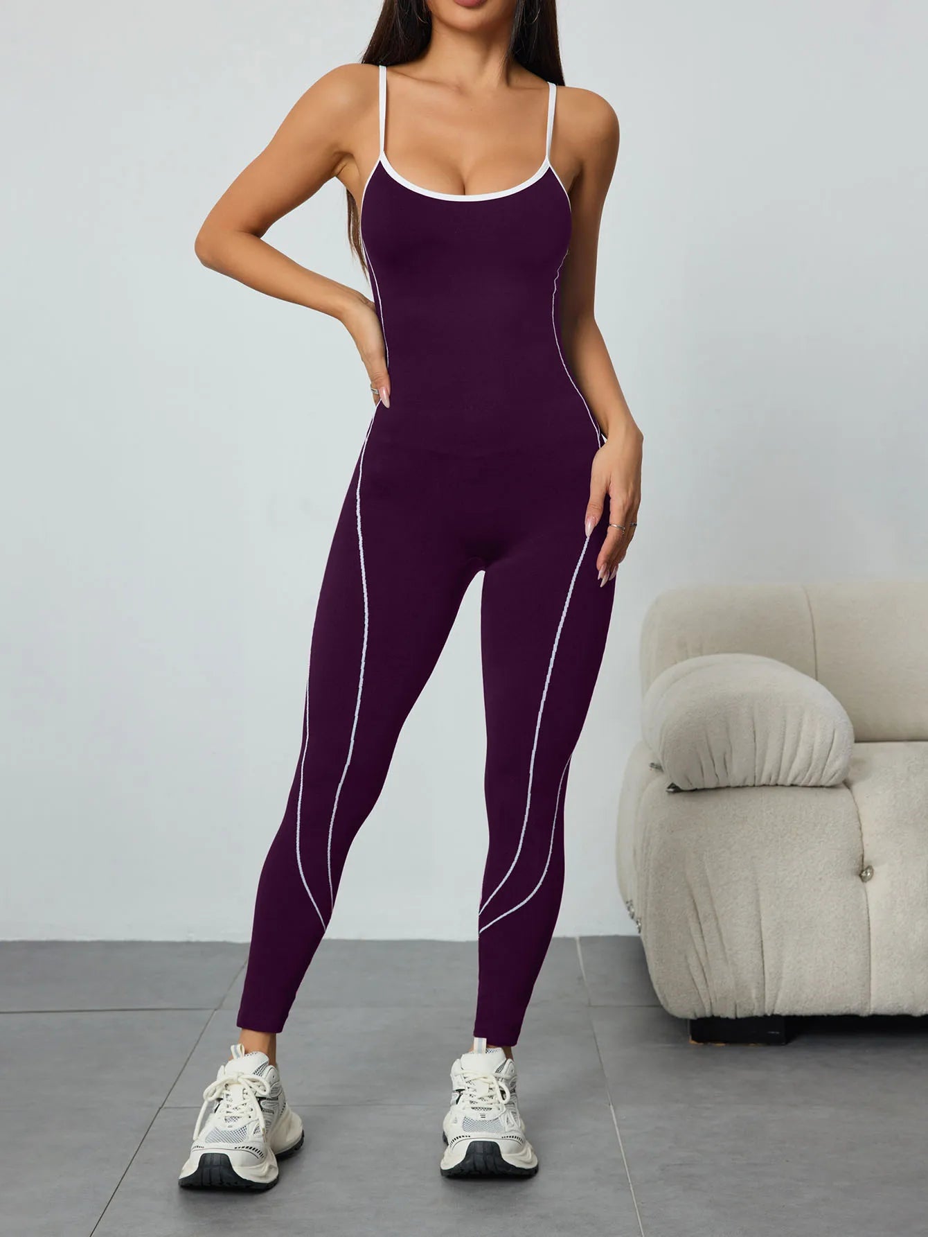 Women Seamless Yoga Jumpsuit Workout Bodysuit Tummy Control Butt-Lifting Gym Clothes Sleek Sportswear Striped Athletic Outfit