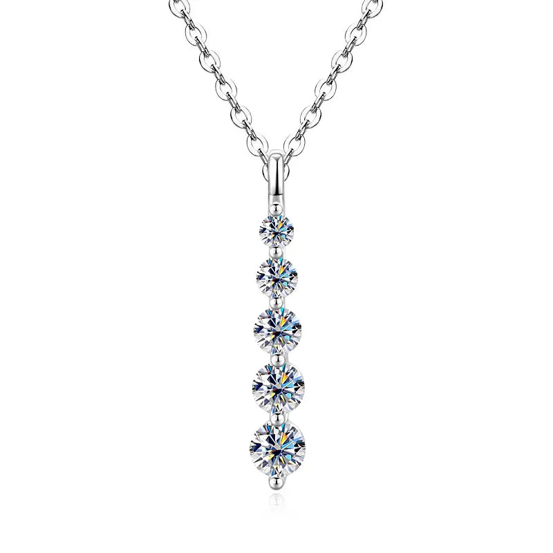 OXTAO Moissanite Diamond Necklace 14K Gold Filled Clavicle Chain 5-Stone Long Pendant Necklace Wedding Jewelry Gift for Women