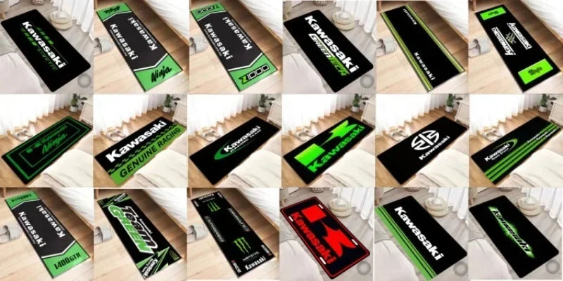 Garage Mat Motorcycle Carpet Racing Cool Moto Display Kawasaki Carpet for Kawasaki Motorcycle Area Rug Anti-slip Floor Decor Rug