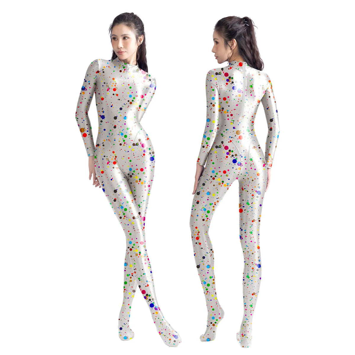 AMORESY Sexy Shiny Long Sleeve Full Length Oil Tights Smooth Leotard Running Overall Yoga Zentai Casual Sport Jumpsuits Catsuits