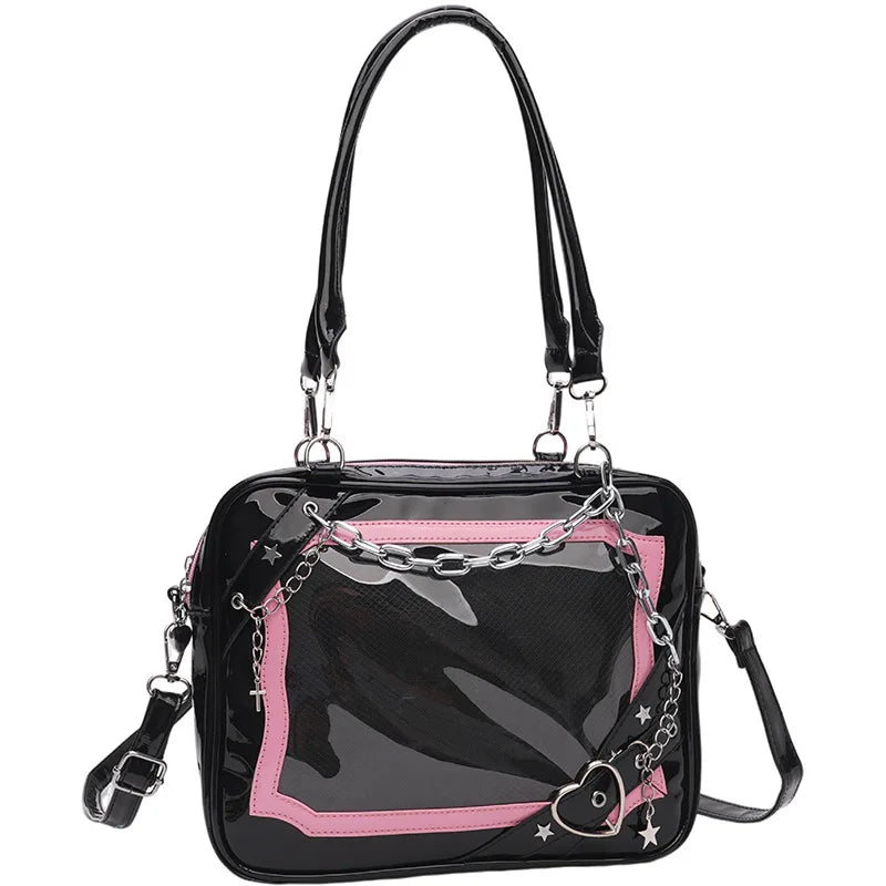 New Arrival Subculture Spicy Cool Girls Shoulder Bags Fashion Gothic Style PU Leather Ita Bags Pin Display Ita Crossbody Purse