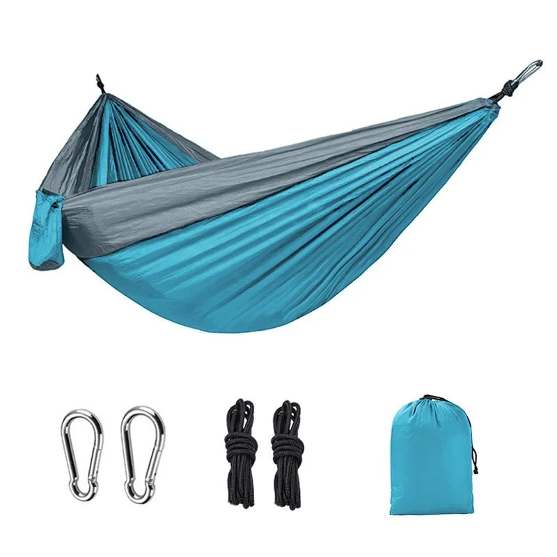 Outdoor Single Camping Hammock, Color Nylon Parachute Fabric, High Strength Portable Hanging Bed