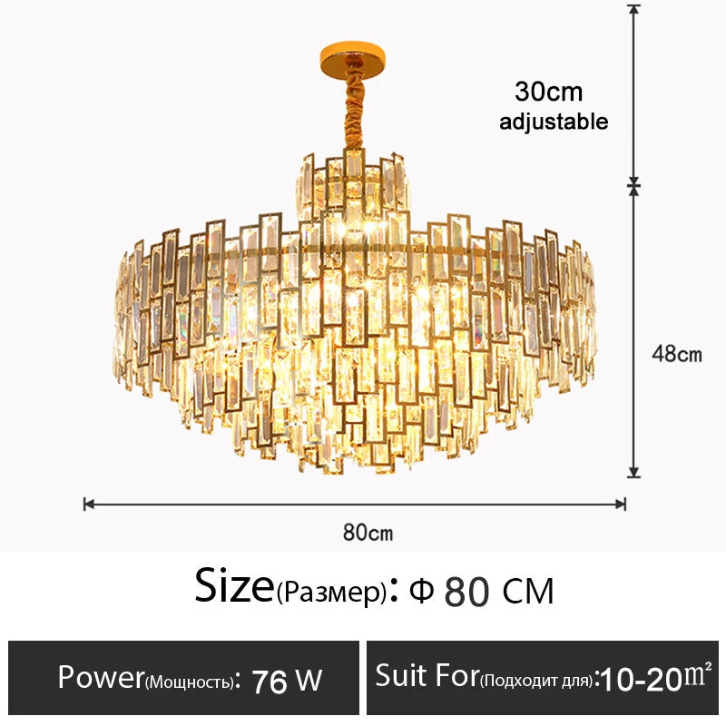 Luxury Dining Living Room Chandelier Modern Round Ceiling Pendant Lights Interior Decoration Golde Crystal Led Ceiling Light