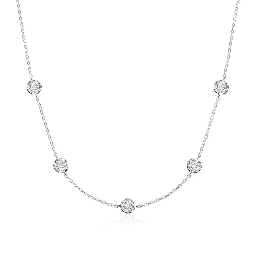 GRA Certified 5mm Moissanite Necklace for Women 925 Sterling Silver Clavicle Chain Round Bezel Set Diamond Choker Party Jewelry