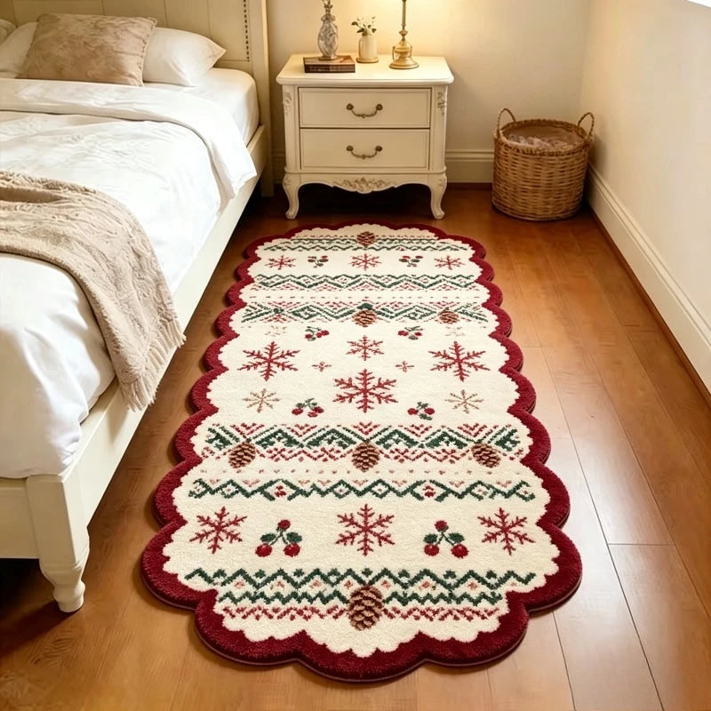 Christmas Living Room Decoration Red Carpet Irregular Shape Rugs for Bedroom Thick Plush Bedside Floor Mat Fluffy Soft Study Rug