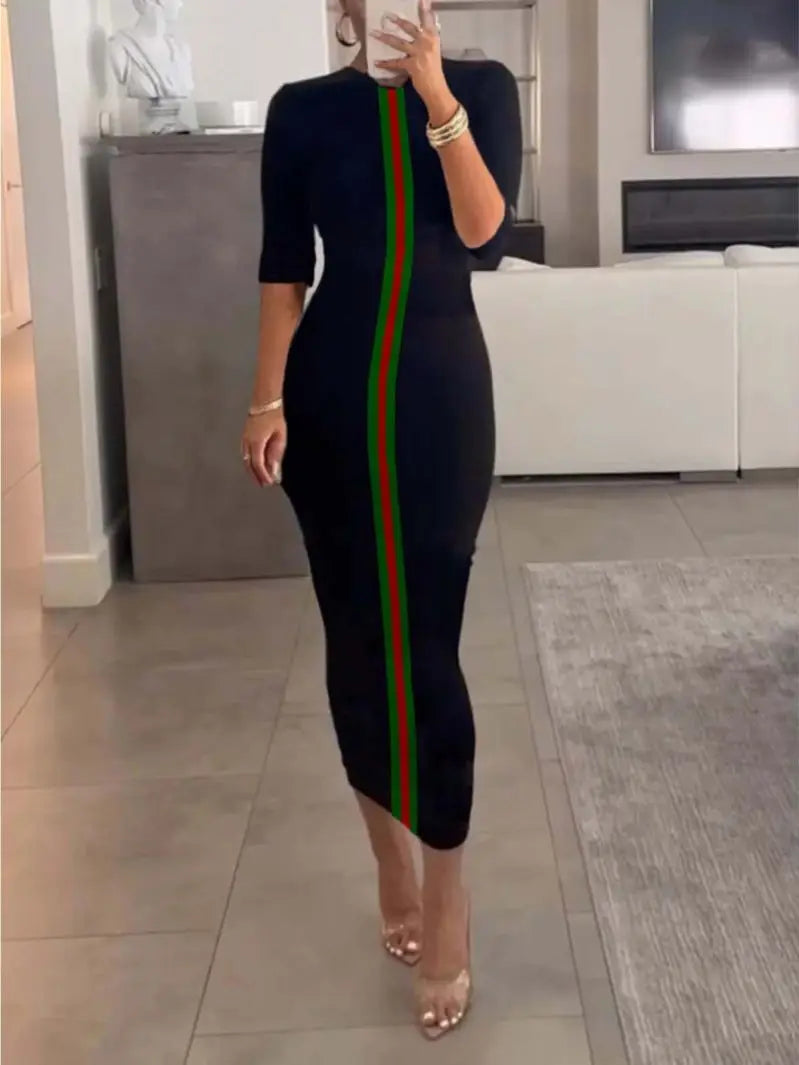 Slim Fit mid Sleeve Hip Hugging mid Length Dress for Women Commuter Slimming Temperament Workwear