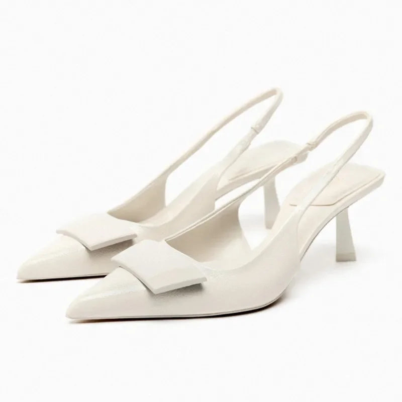 Luxury Designer Slingback Mules Heels Women Sexy Pointed Toe Patent Leather Thin Heeled Sandals Comfortable Elegant Office Shoes