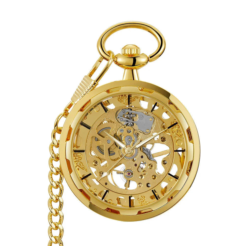 Vintage Transparent Hollow Women Men Skeleton Mechanical Pocket Watch Hand Winding With Waist Belts Chains Gift Watches Clock
