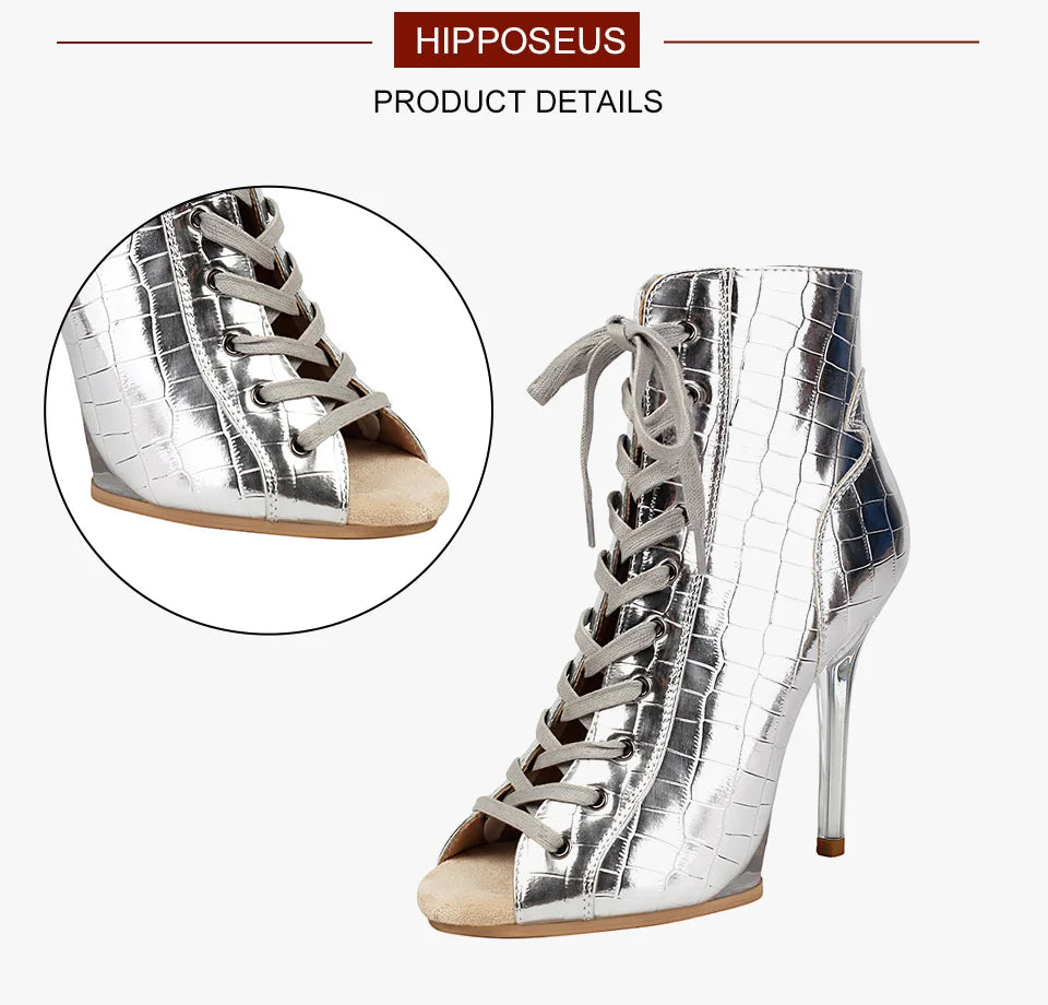 Women Sexy Platform Latin Dance Shoes Lace-up High Heels Dance Shoes Soft-soled Short Boots Jazz Dance Booties for Women 11.5cm