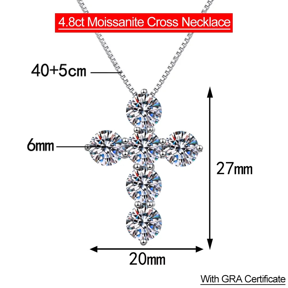 Serenity 4.8ct D Color Moissanite Cross Necklace for Women Gift S925 Sterling Silver Plated 18K Jesus Pendant Neck Chain Jewelry