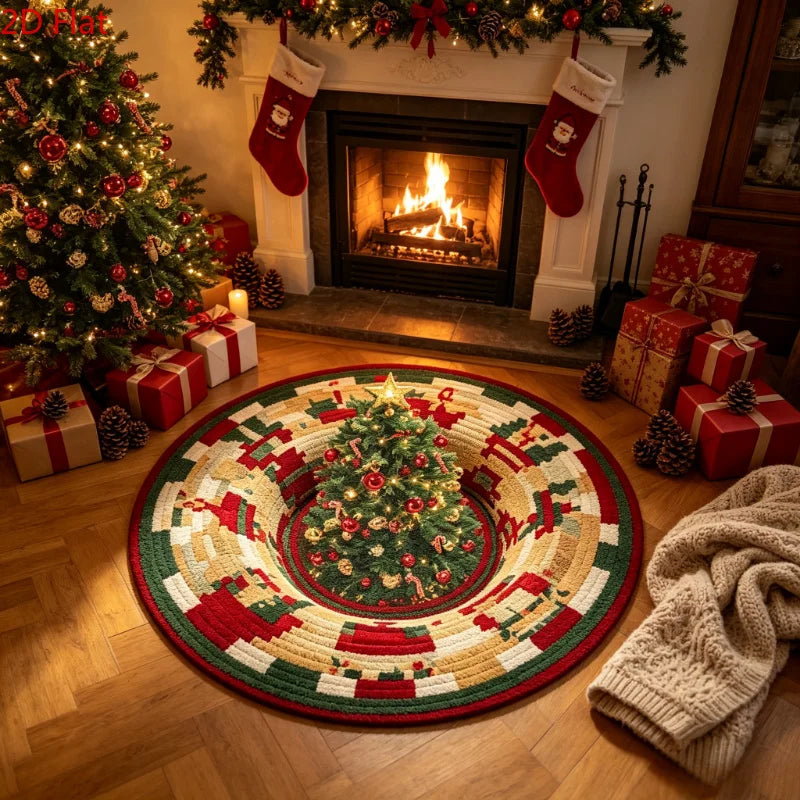 Christmas Day Rugs for Bedroom Anti-slip Bedside Red Rug Round Living Room Decoration Waterproof Carpet Washable Study Floor Mat