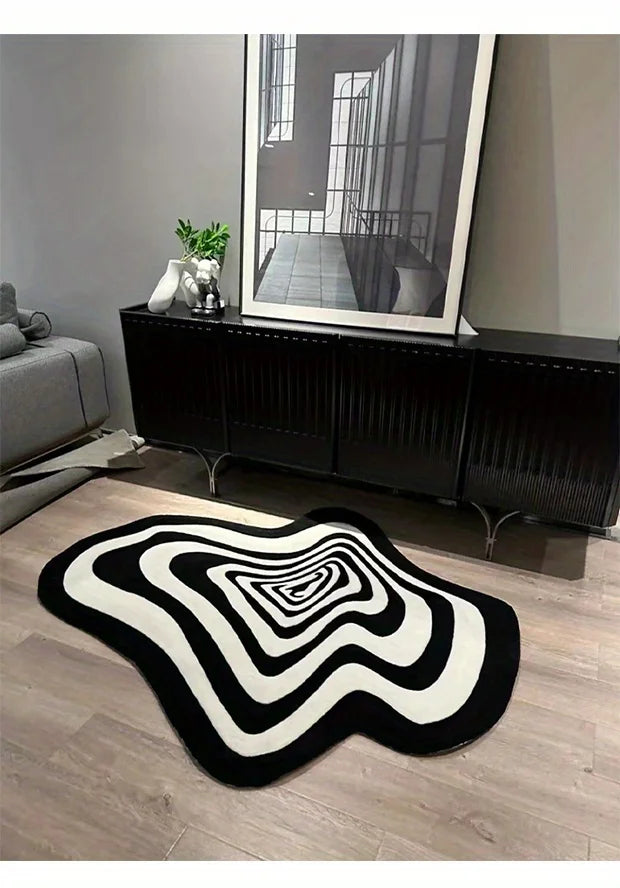Modern Irregular Carpet Living Room Bedroom Home Decoration Rug Black White Floor Mat Entry Doormat Area Rugs Machine Washable
