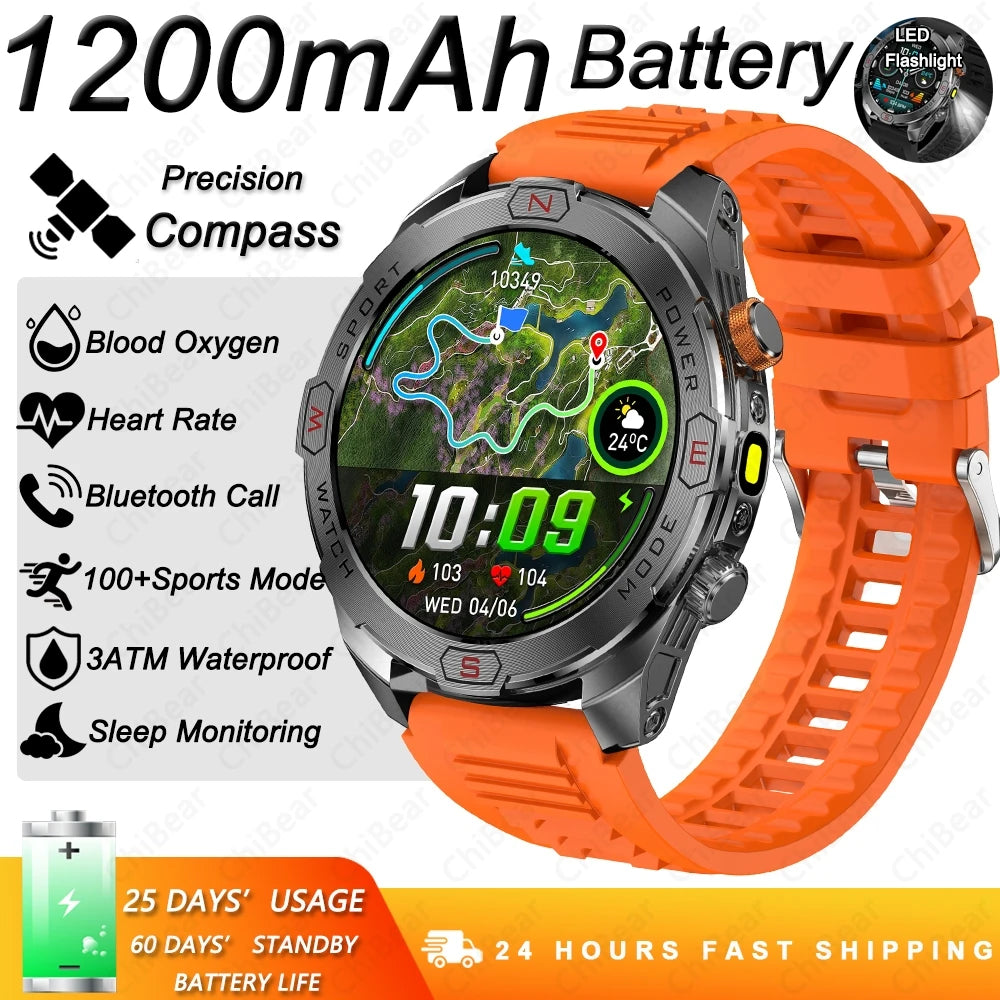 ChiBear Genuine Military Smart Watch Men: 1200 mAh Battery Compass GPS Sports Outdoor Watch Bluetooth Call Smartwatch 2026 New