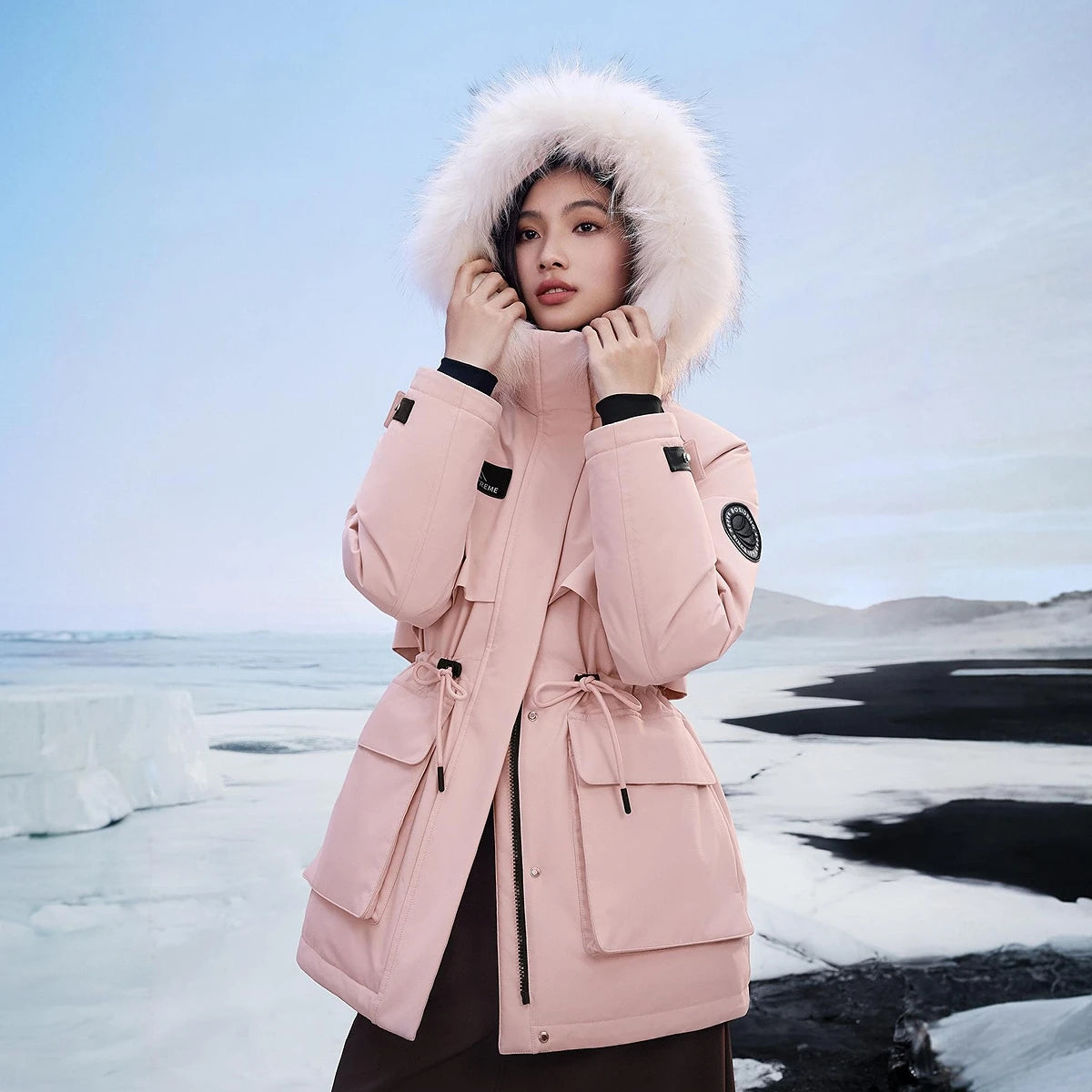 Bosideng Women 6th Generation Extreme Cold Goose Down Parka -20℃ Cold Resistance Winter Puffer Coat with Detachable Raccoon Fur