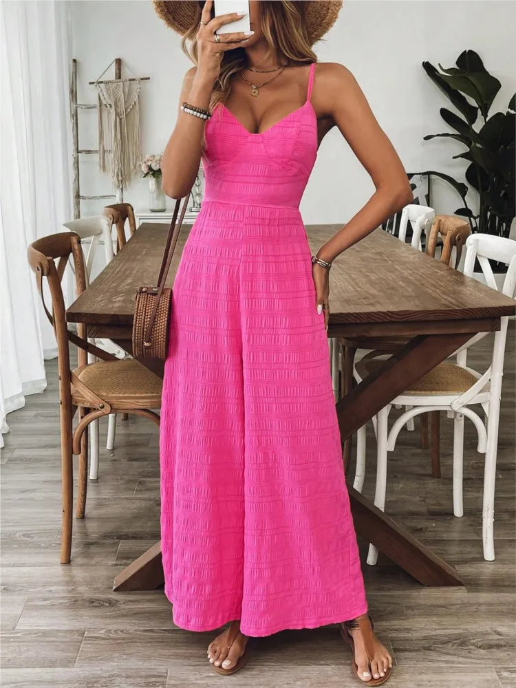 2025 Simple Style Jumpsuit Jumpsuits For Woman Wide Leg Women's Clothing Casual Sleeveless Sling Solid Color Holiday Vacation