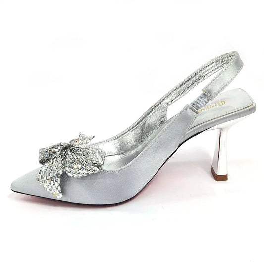Excellent Italian Hollow Design Women Shoes Matching Bag in Silver Color Mature African Ladies Comfortable Sandals for Party