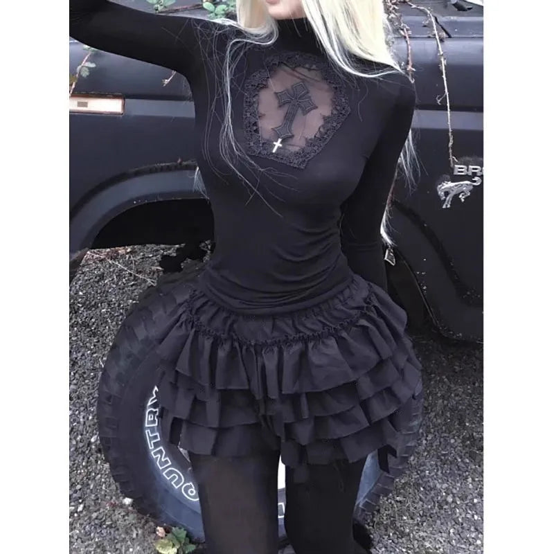 2026 Korean Punk Subculture Print Short Sleeve T-shirts Y2K Harajuku Gothic Loose Tees Streetwear Retro 2000s Vintage Women Tops