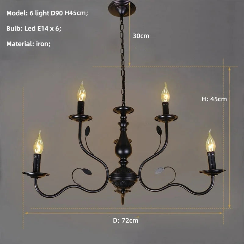 American Retro Cafe Pendant Light Dining Room Black Metal Ceiling Chandelier Industrial Candle E14 Chandelier Lighting