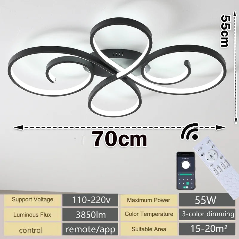 LED Ceiling Lights 110V 220V Remote Dimming APP Modern 3 Colors Lamp for Dining Room, Living Room Bedroom