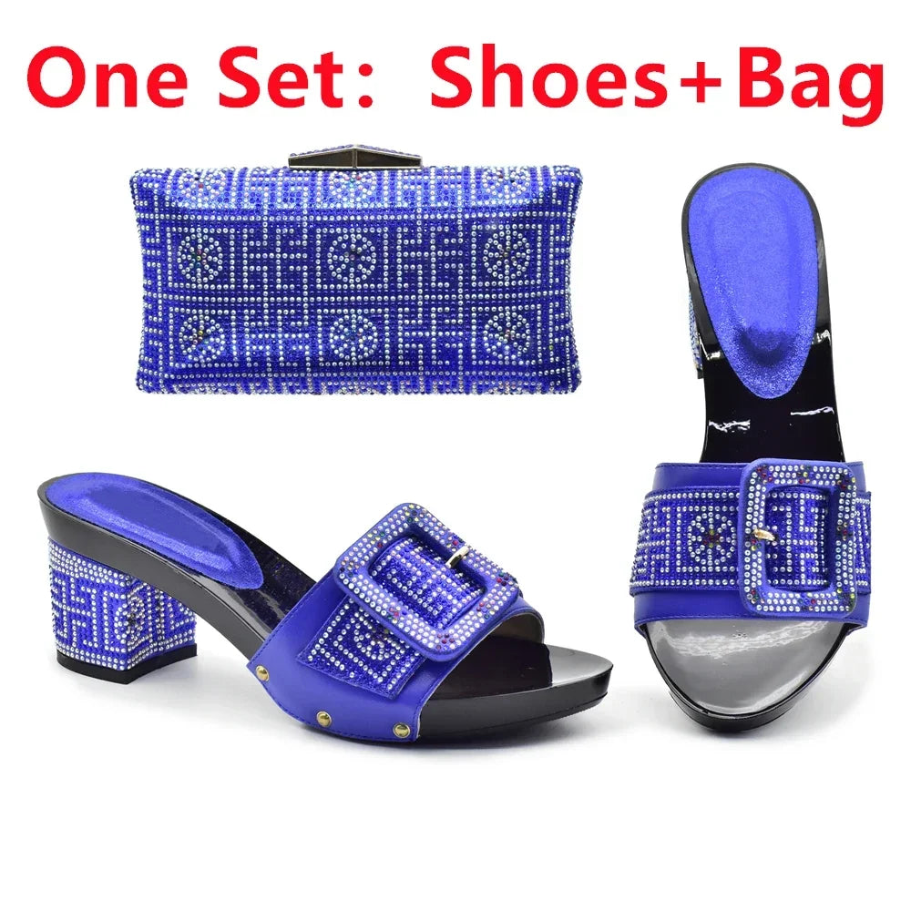 Latest African Shoes and Matching Bags Italian Nigerian Women Wedding Shoes and Bag Set with Rhinestone Luxury Designer Pumps