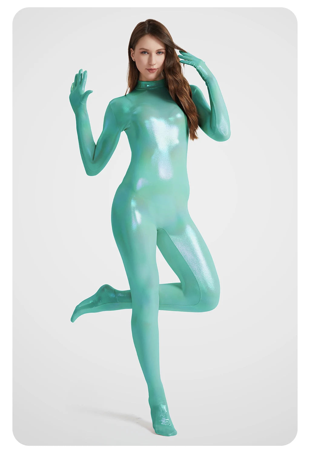 sexy women gradient color gloss Zentai Shiny smooth soft Yoga Rear zipper bodysuit shapewear Role playing Jumpsuits Catsuits