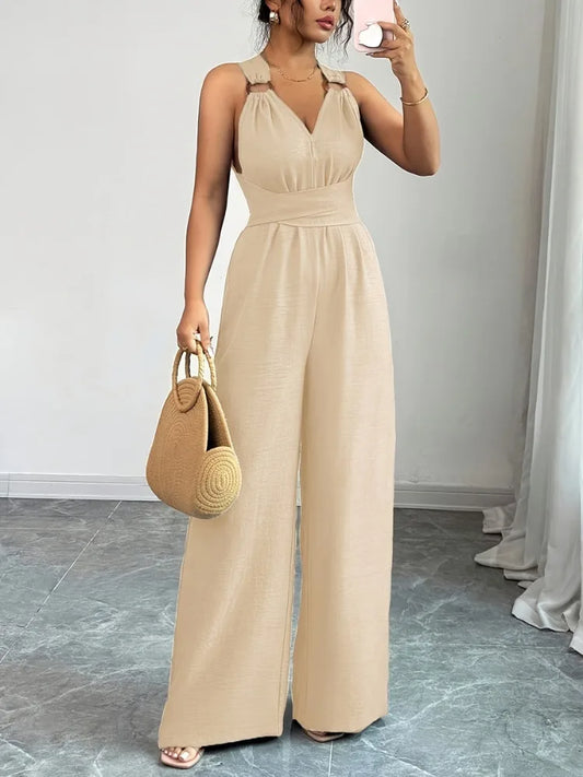 2026 New Women Wide Leg Jumpsuit Women's Jumpsuits And Rompers Halter V Neck High Waist Backless Casual Vacation Outfits