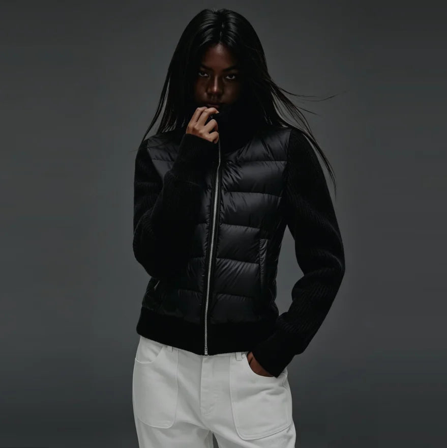 European Women's Jacket, Spring and Autumn Down Coat, Black Splice Sweater Sleeves ,light-minded Coat Jacket, Female
