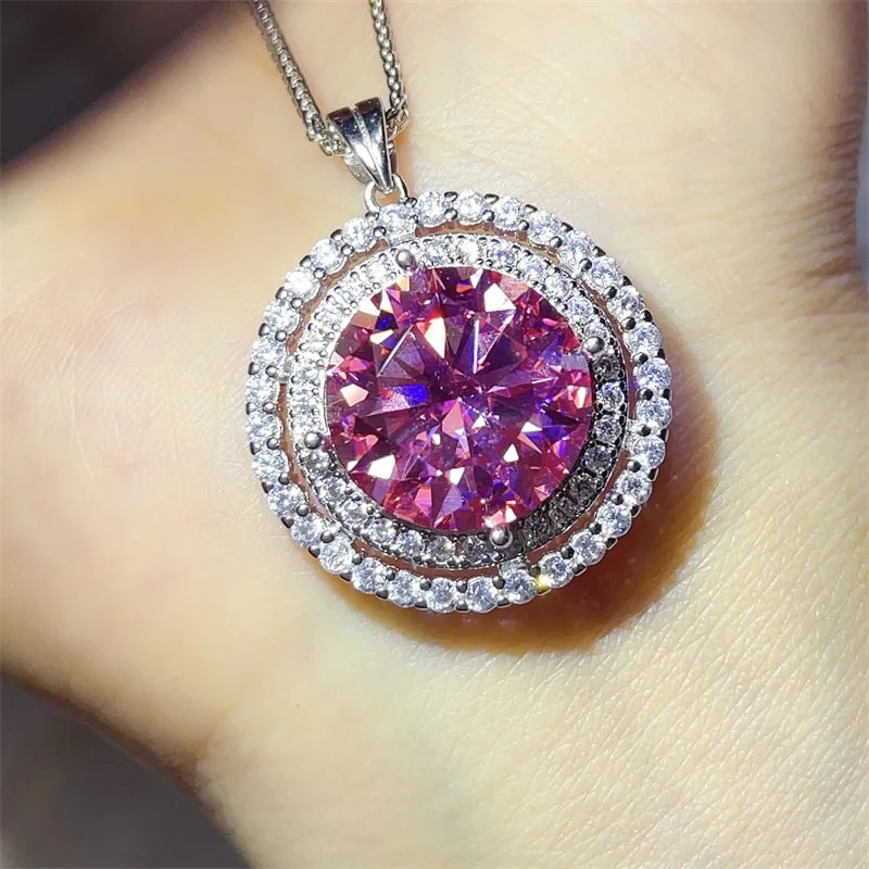 Platinum Texture Luxury Double Row Round Bezel Pendant For Women 10ct Moissanite PT950 Platinum | delicate and premium