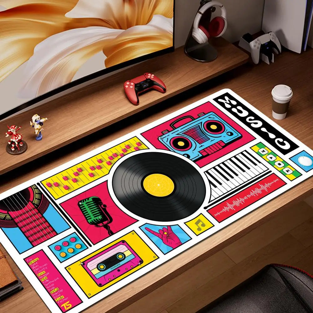 HYBXAXC Audio Cassette Large Mouse Mat Art Mousepad Big Rubber Base Mouse Pad Music Deskpad Extended Mat 400x900 Office Tablepad