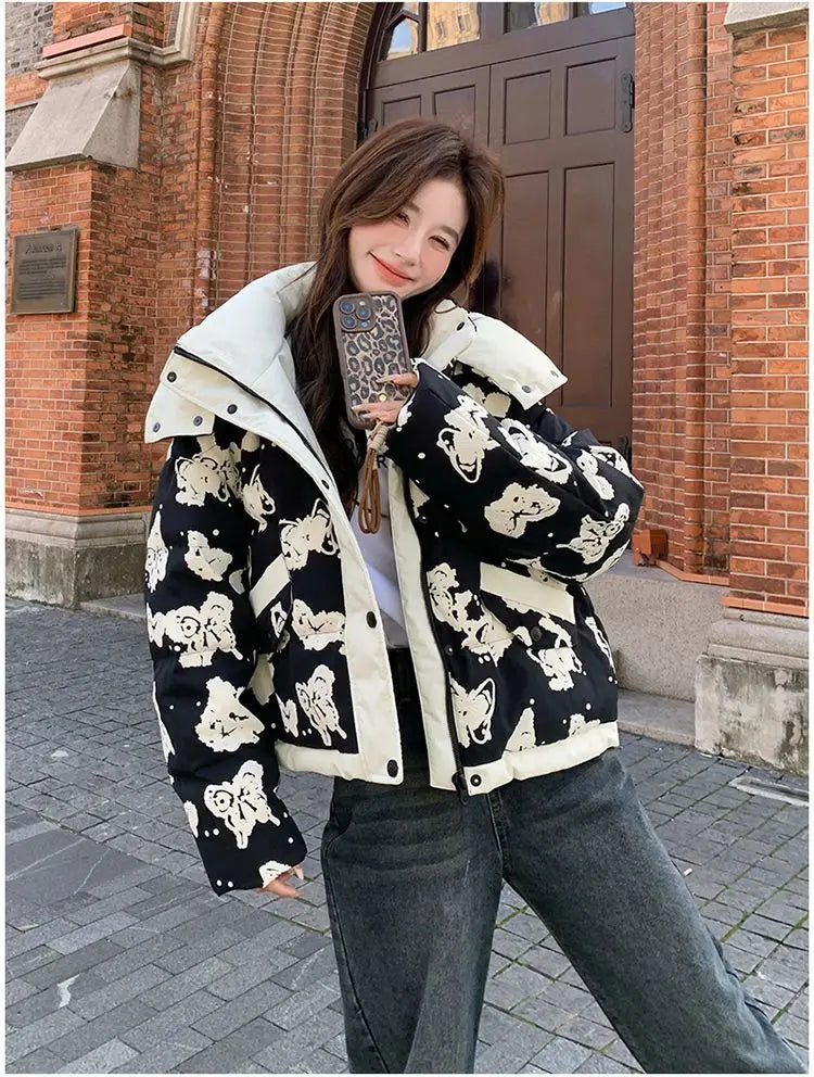 Women's Clothing High-end Plus Size Down Jacket Winter Warm New Hooded Loose White Duck Down Outerwear Quilted Pockets Coats
