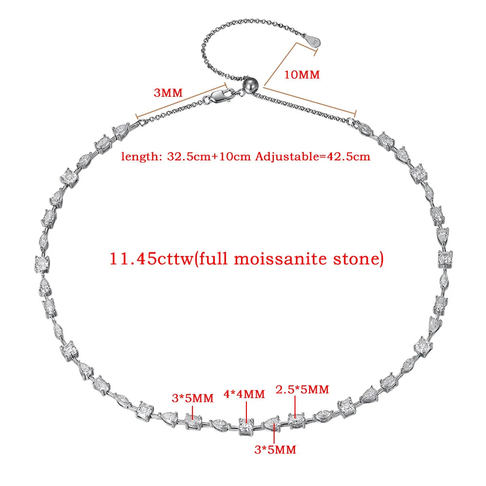 Certified Mixed Moissanite Tennis Necklace for Women S925 Silver Oval Pear Marquise Asscher Cut Full Lab Diamond Choker Jewelry