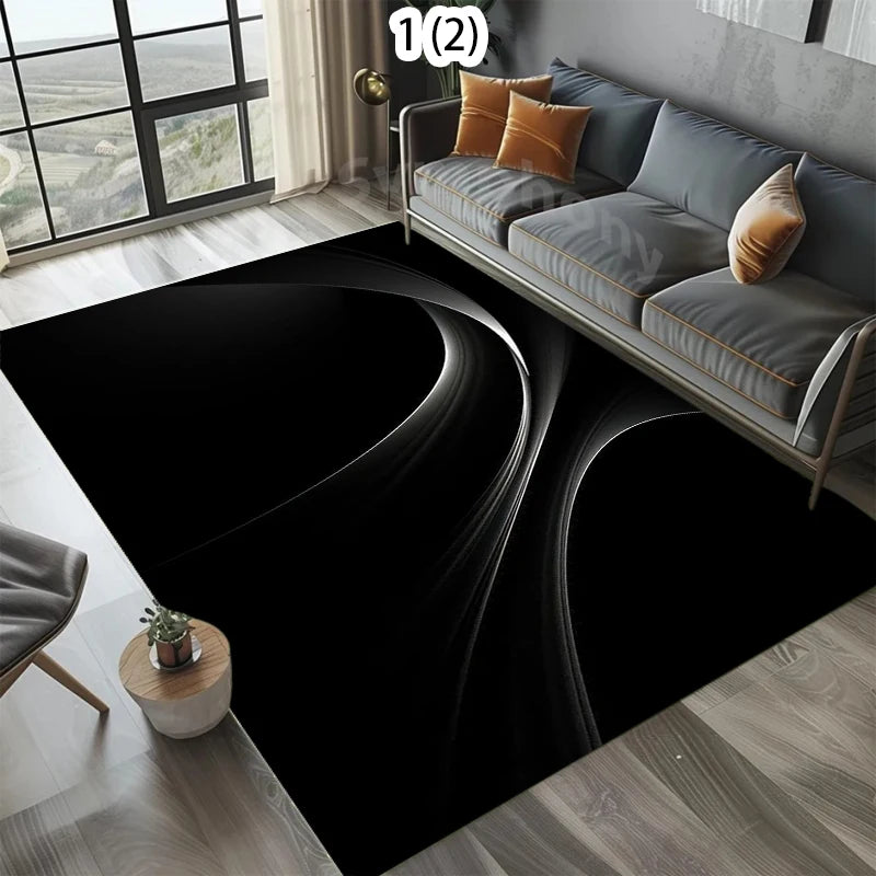 Black Series Carpets Live Room Floor Mat Home Decor Kids Room Play Carpet Table Chair Mat Easy To Clean Simple Pattern Rugs Gift