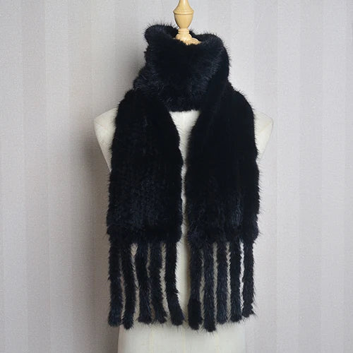 New Arrives Women Real Mink Fur Scarf Lady Fashion Knitted Genuine Mink Fur Scarves Winter Warm Natural Fur Muffle