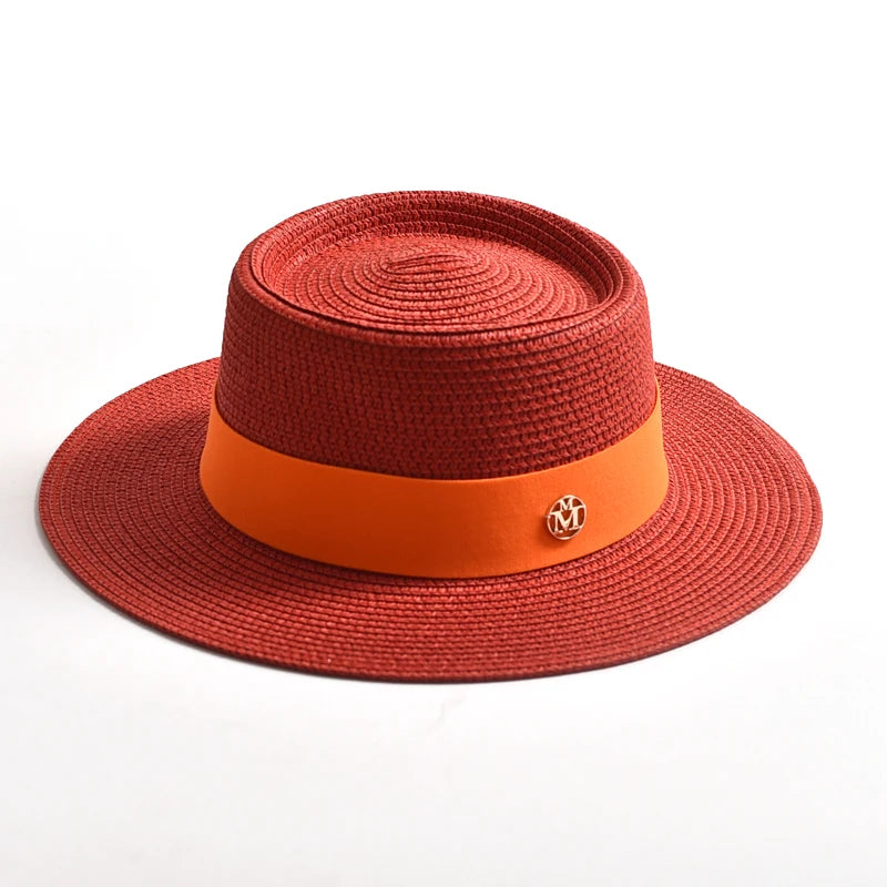 New Summer Straw Sun Hats for Women Ladies Fashion Flat Brim Ribbon Beach Hat Travel Dress Cap Chapeau Femme